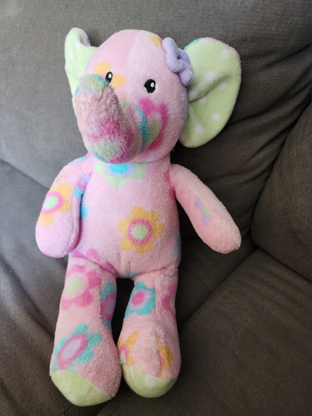 Nursery Rhyme Pink Floral Elephant Plush with Mint Polka-Dot Ears Lovey 2012